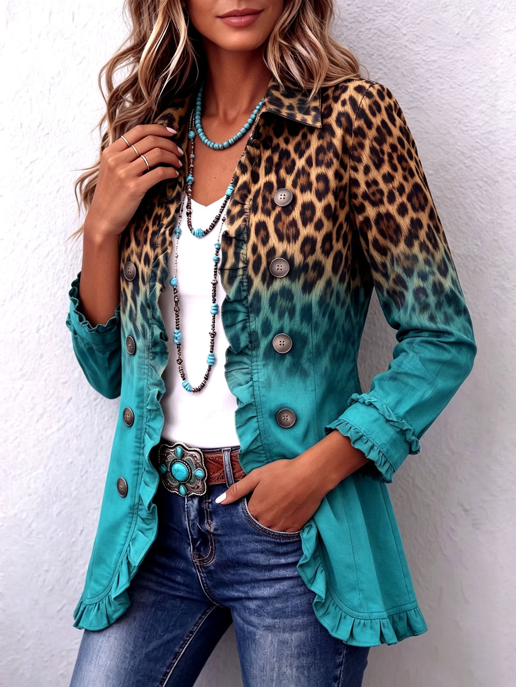 Casandra | Blazer de leopardo degradado con volantes