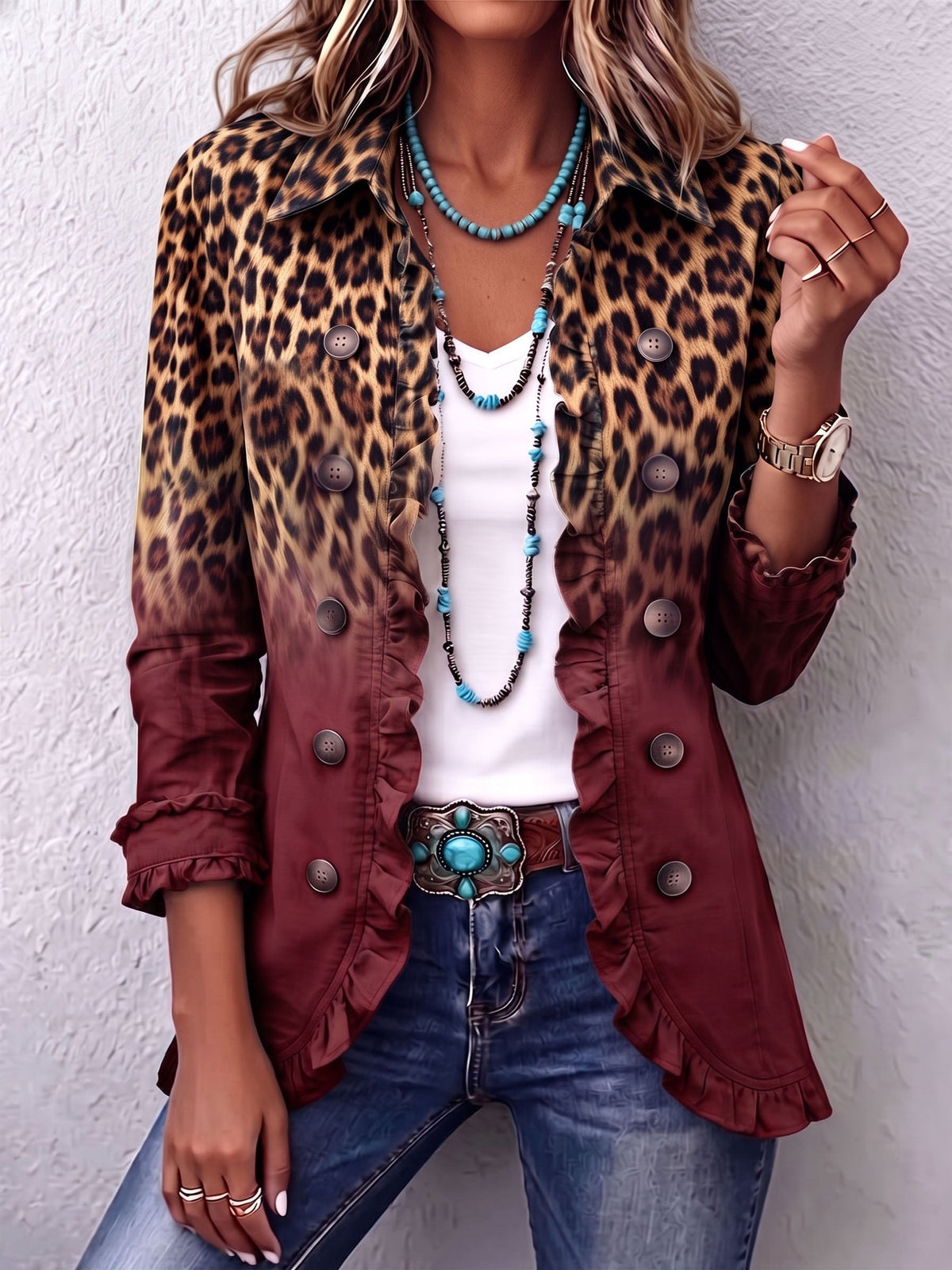 Casandra | Blazer de leopardo degradado con volantes