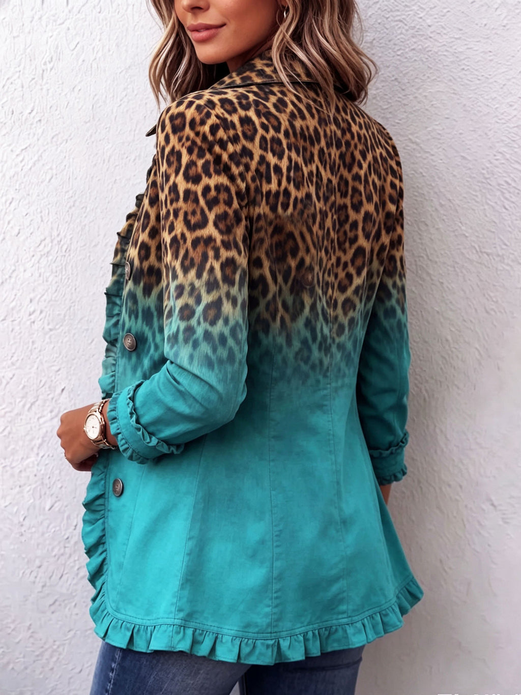 Casandra | Blazer de leopardo degradado con volantes