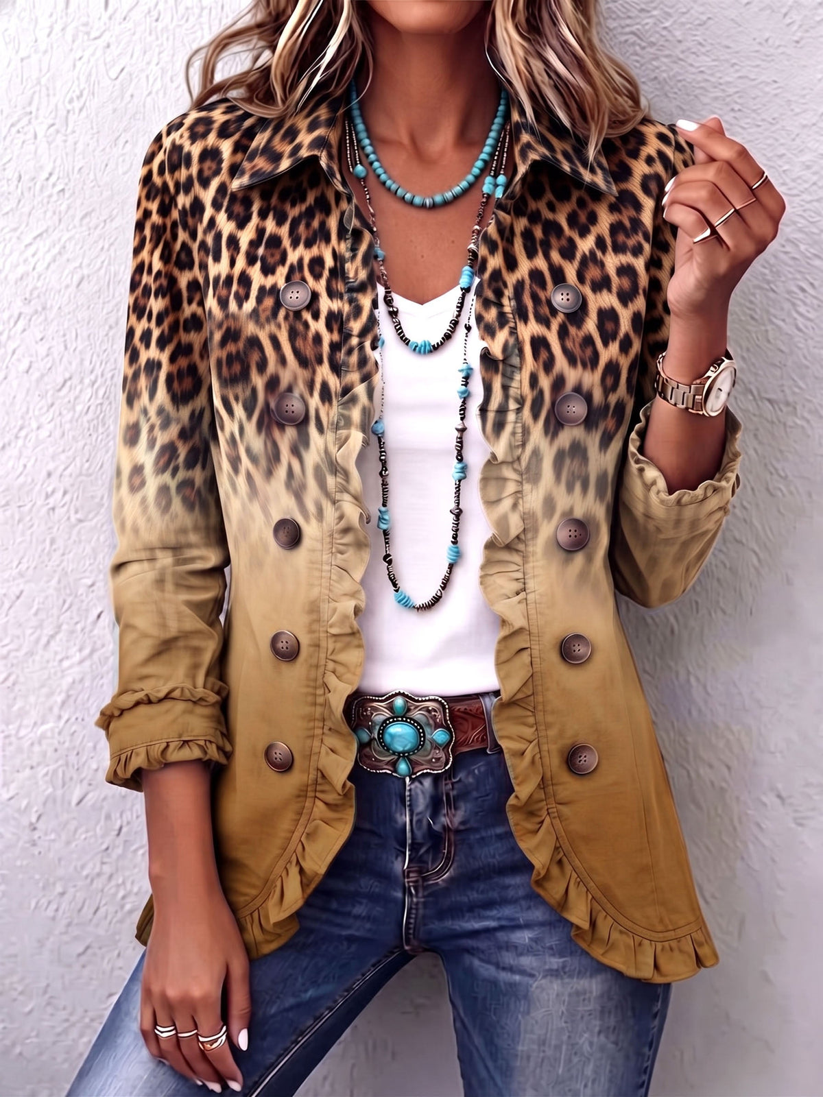 Casandra | Blazer de leopardo degradado con volantes