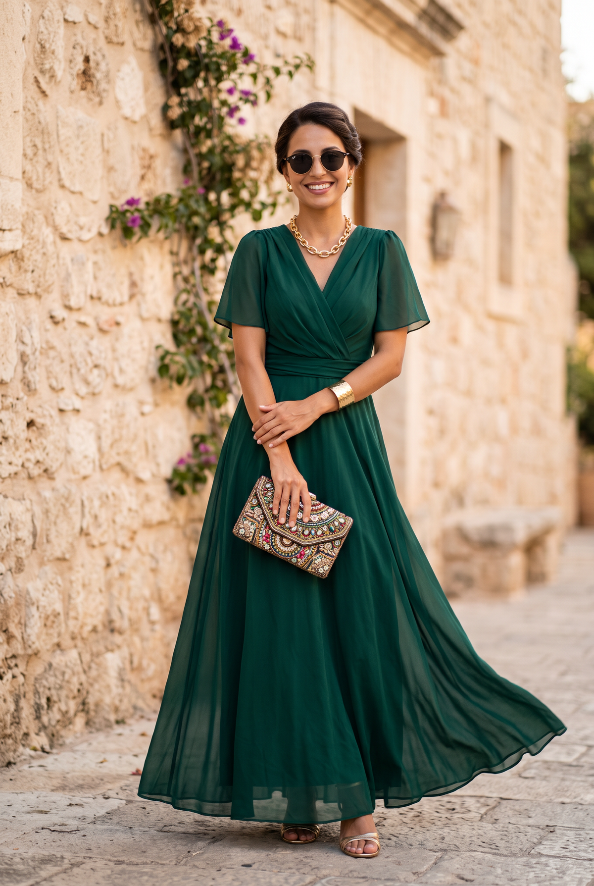 Vestido largo Masarova con detalle drapeado en la cintura