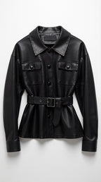 Chaqueta de PU con cinturón de Christina