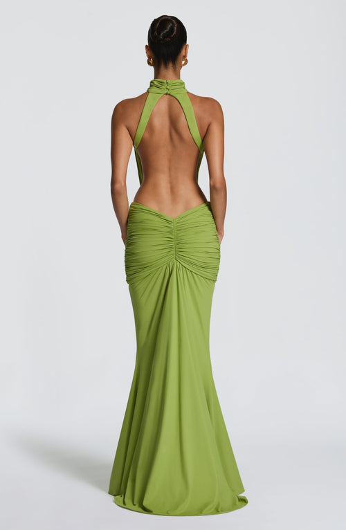 Alba | Vestido largo con espalda descubierta en verde oliva