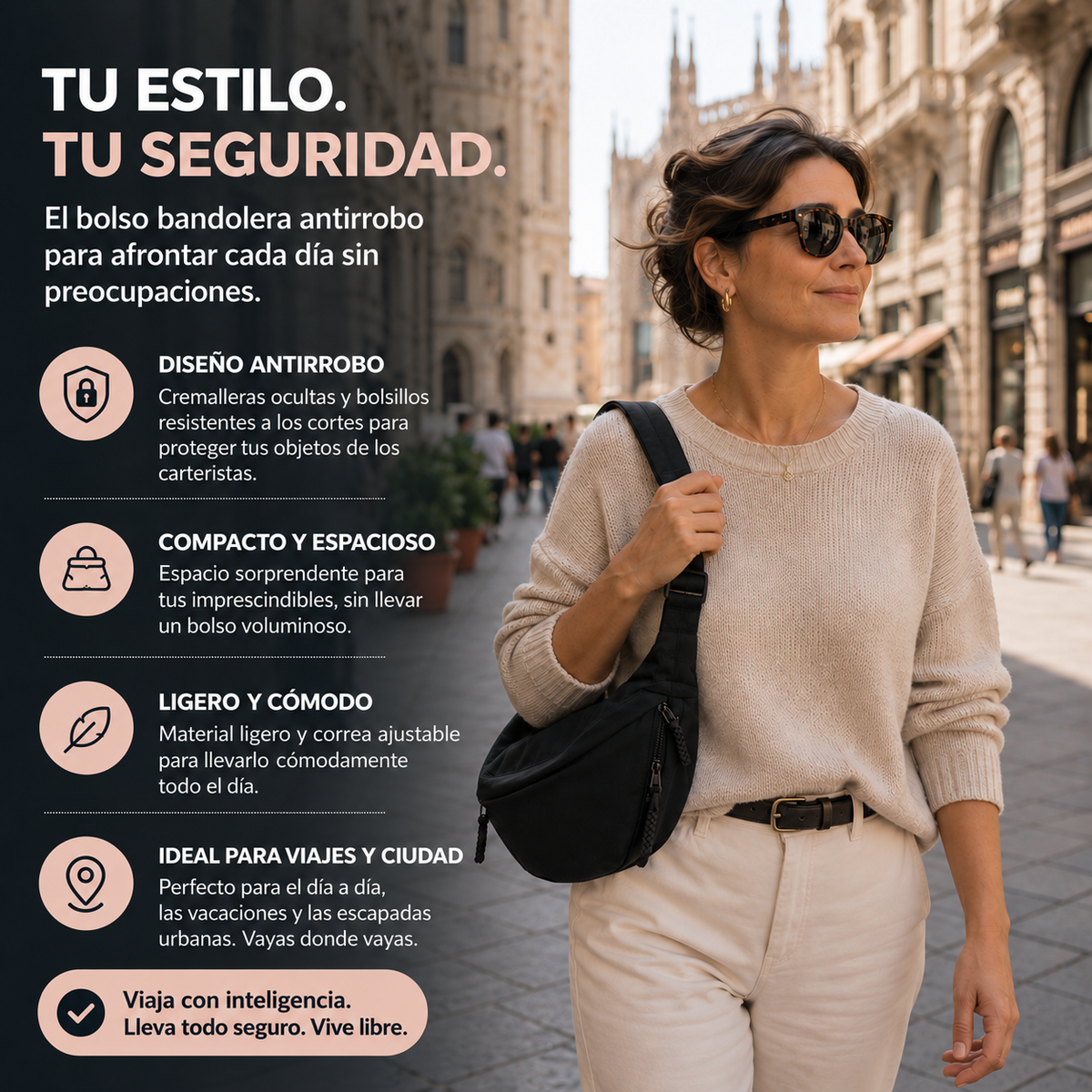 Paola | Bolso de hombro negro — características en español