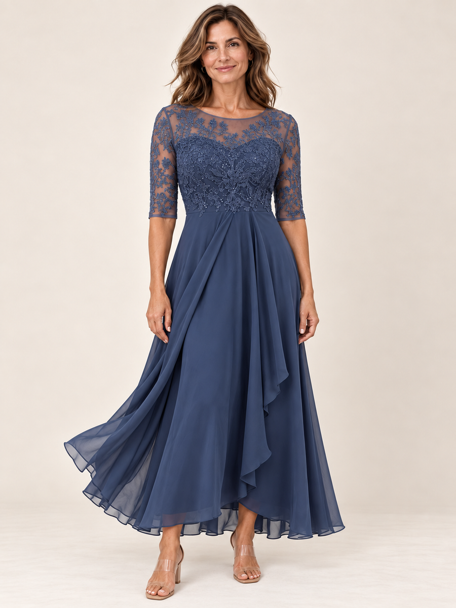 Vestido Rhonda azul, vista frontal, Varel Collection