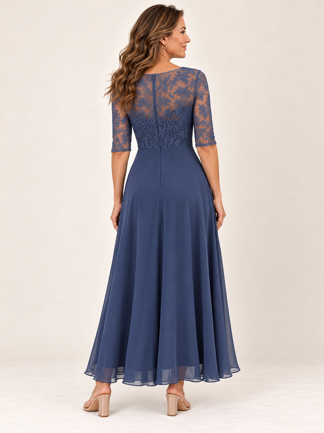 Vestido Rhonda Azul Marino, vista trasera, Varel Collection