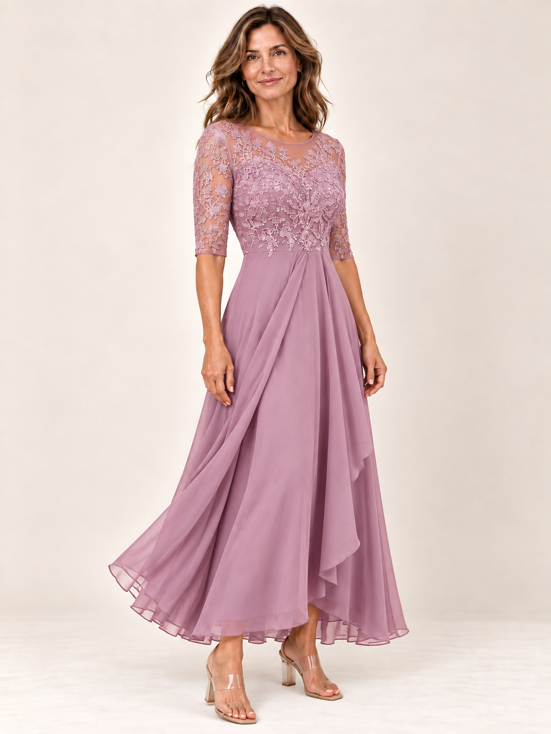 Vestido Rhonda Rosa, vista tres-cuartos, Varel Collection