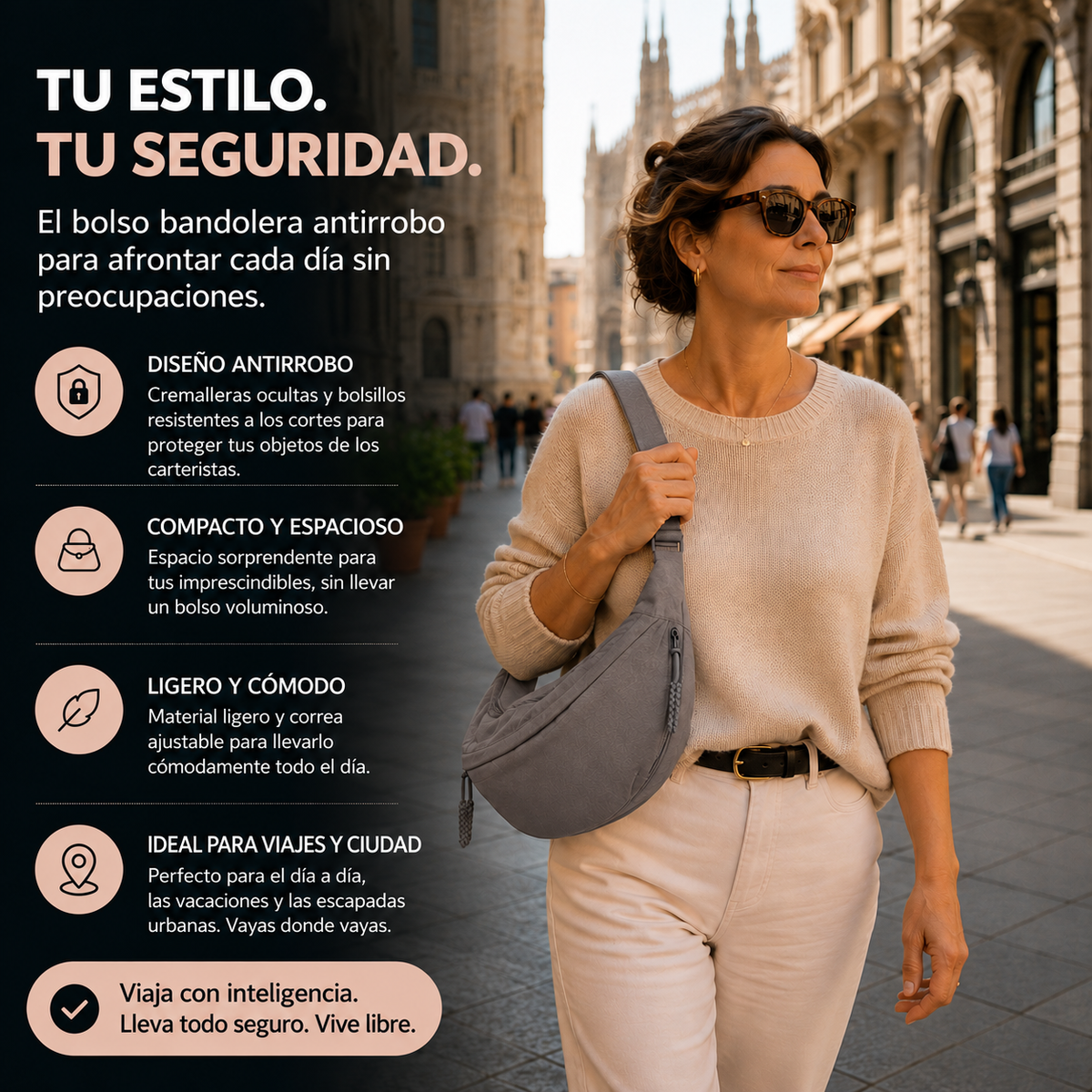 Rossella | Bolso de hombro gris — características en español