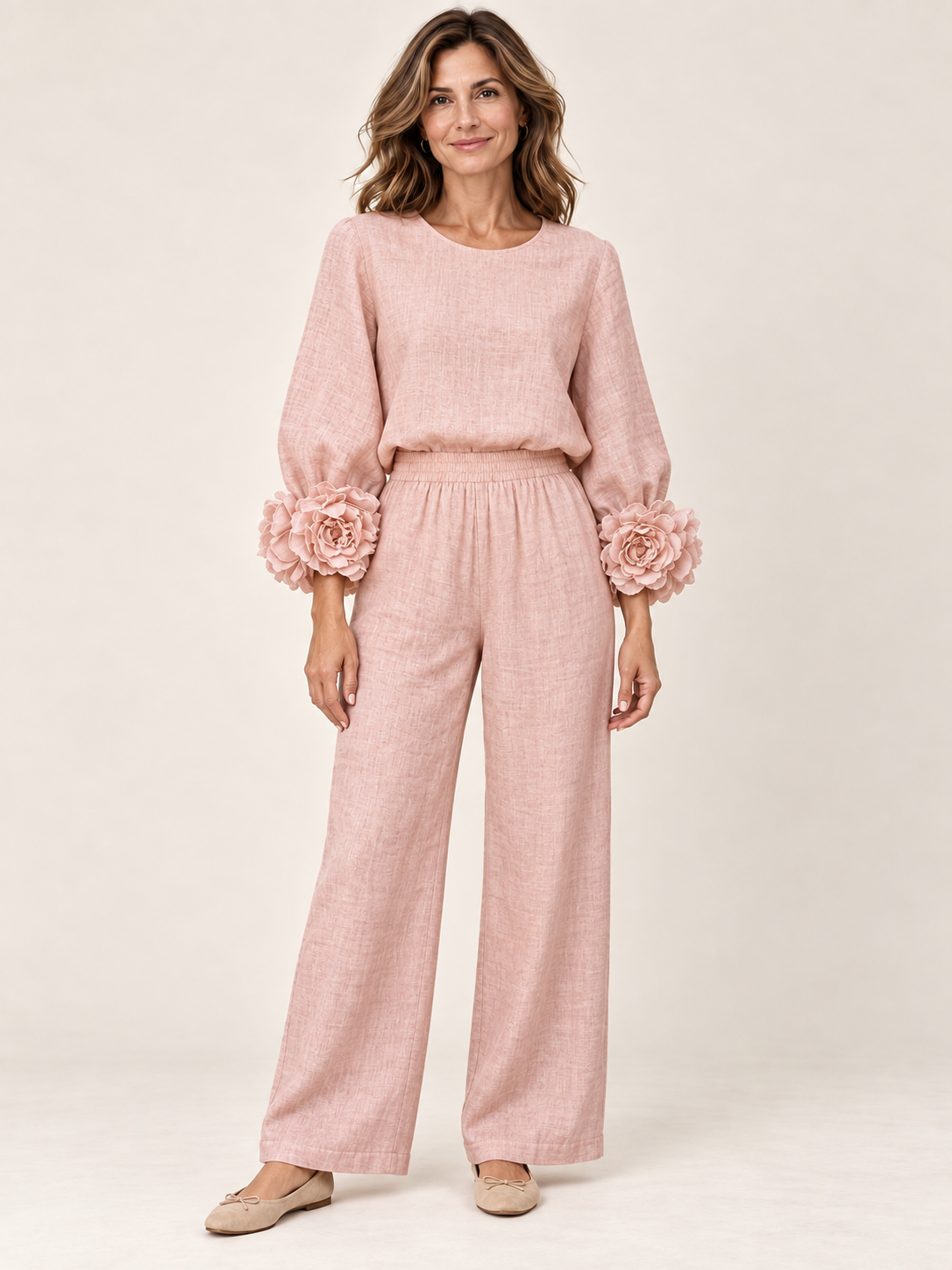 Top con puños florales Rosa — frontal