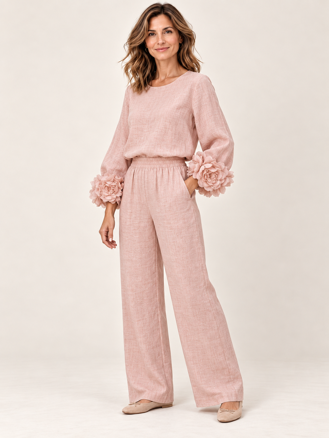 Top con puños florales Rosa — tres-cuartos
