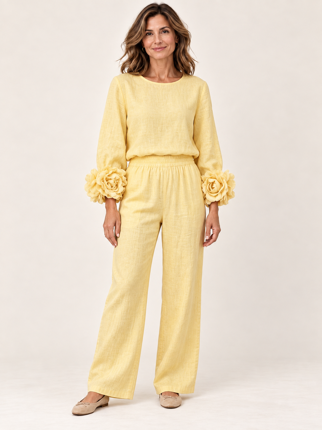 Top con puños florales Amarillo — frontal