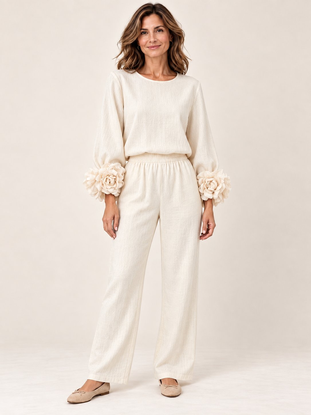Top con puños florales Blanco — frontal