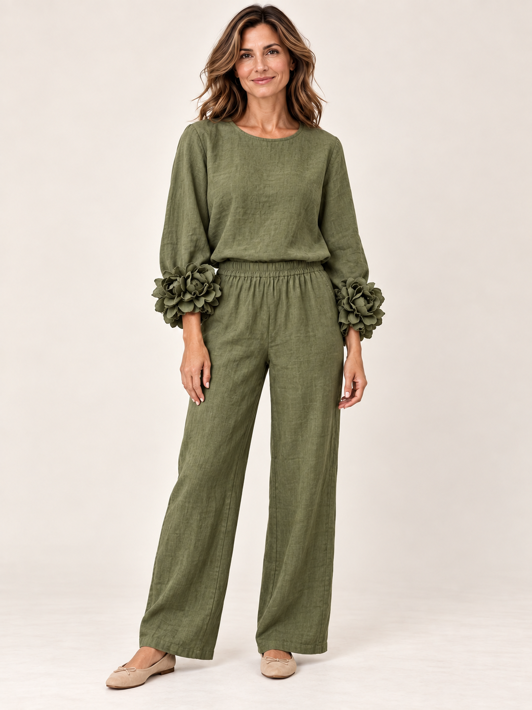 Top con puños florales Verde — frontal