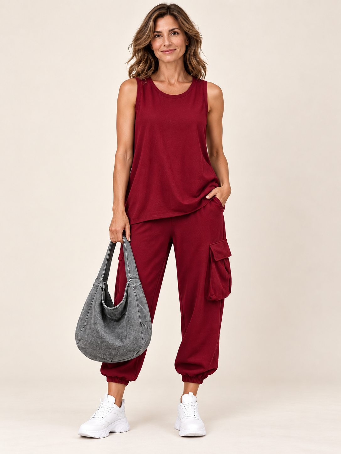 Noelia Rojo+Bolso gris — frontal