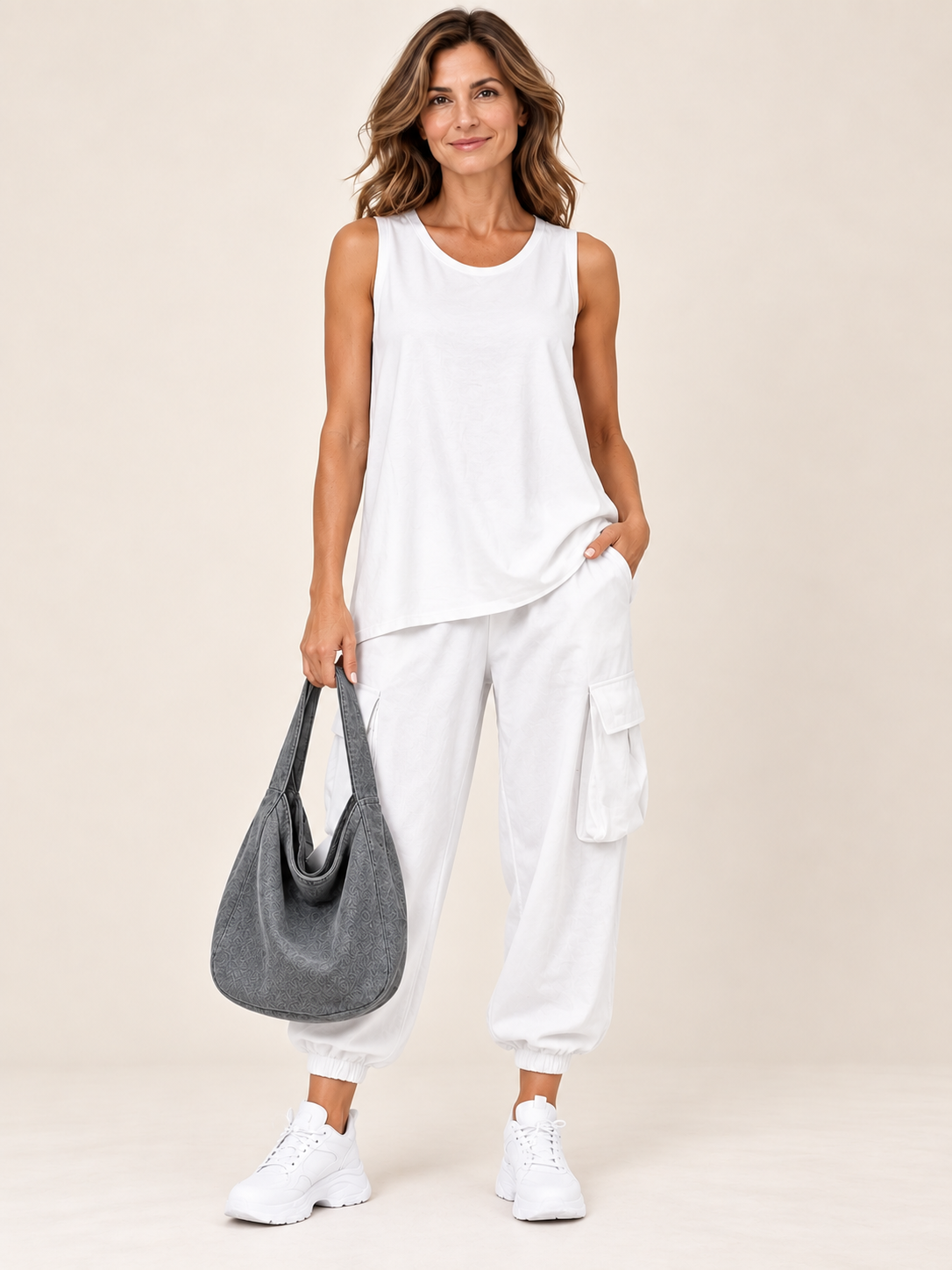 Noelia Blanco+Bolso gris — frontal