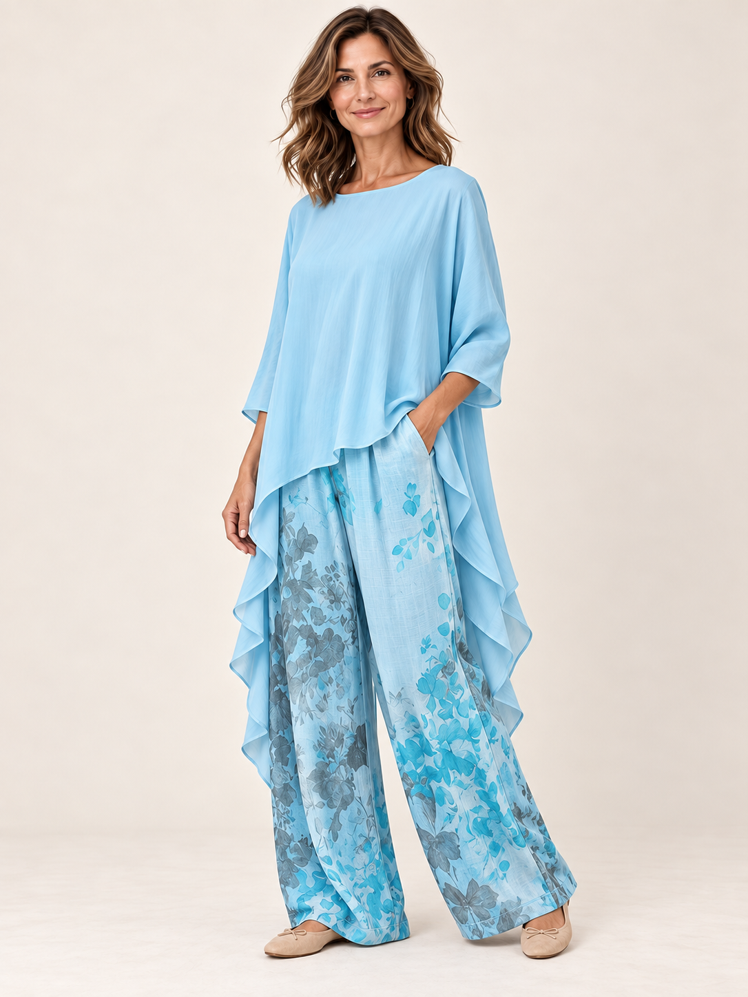 Conjunto fluido asimétrico Azul — tres-cuartos