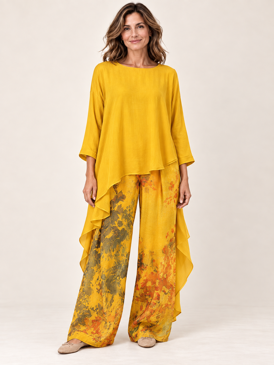 Conjunto fluido asimétrico Amarillo — frontal