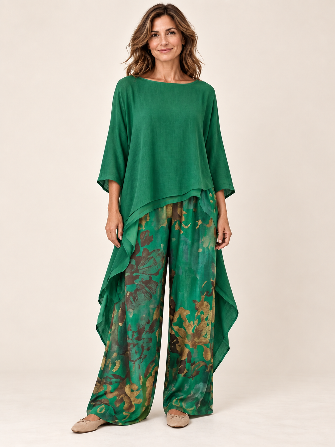 Conjunto fluido asimétrico Verde — frontal